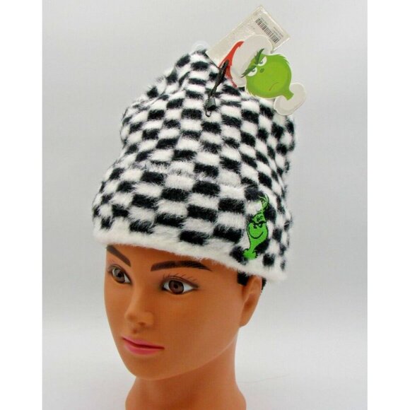 Forever 21 The Grinch Black White Checked Beanie Hat Knit So Soft Streetwear OS - Picture 3 of 11